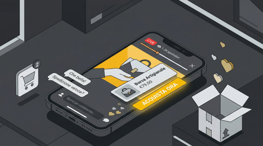 Social commerce e live shopping in Italia nel 2026 — acquisto diretto da smartphone su piattaforme social